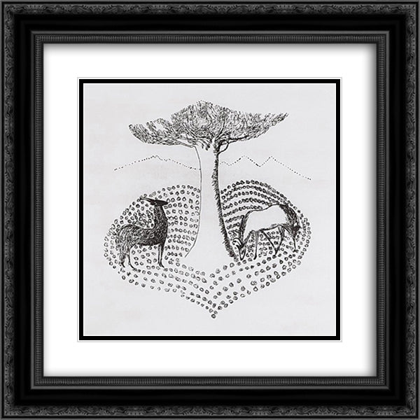 Gazelles near the tree 20x20 Black Ornate Wood Framed Art Print Poster with Double Matting by Saryan, Martiros