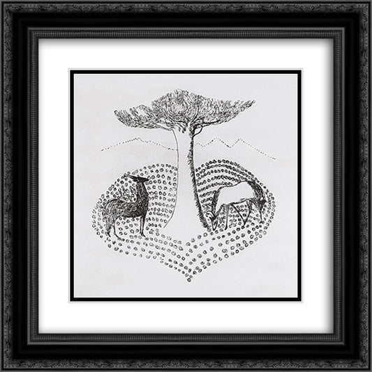 Gazelles near the tree 20x20 Black Ornate Wood Framed Art Print Poster with Double Matting by Saryan, Martiros