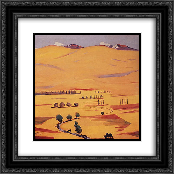 Geghama mountains 20x20 Black Ornate Wood Framed Art Print Poster with Double Matting by Saryan, Martiros