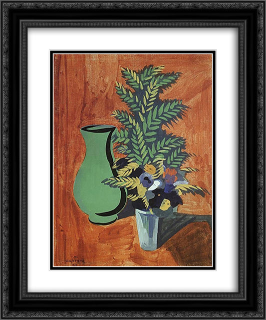 Green jug and bouquet 20x24 Black Ornate Wood Framed Art Print Poster with Double Matting by Saryan, Martiros