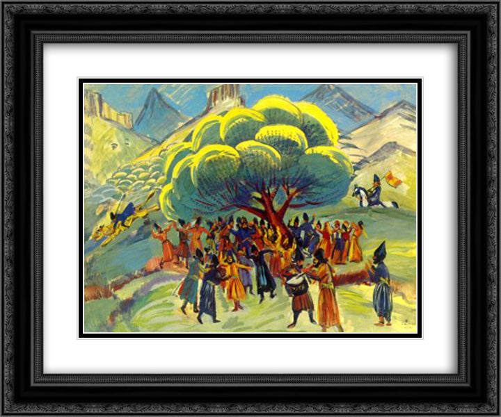 Holiday under the tree 24x20 Black Ornate Wood Framed Art Print Poster with Double Matting by Saryan, Martiros