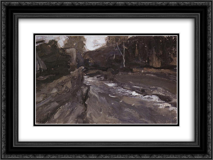 Hrazdan River 24x18 Black Ornate Wood Framed Art Print Poster with Double Matting by Saryan, Martiros