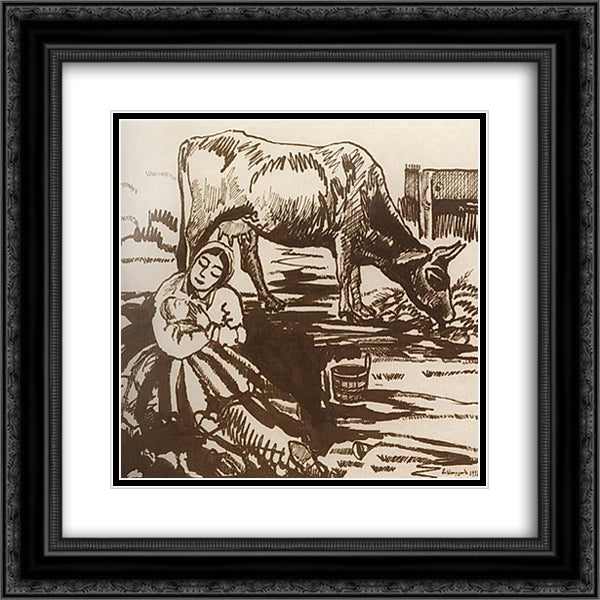 Illustration for book by V. Totovents 'Life on the old Roman road' 20x20 Black Ornate Wood Framed Art Print Poster with Double Matting by Saryan, Martiros