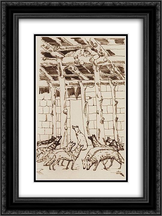 Illustration for tale of Hovhannes Tumanyan 'Wolf' 18x24 Black Ornate Wood Framed Art Print Poster with Double Matting by Saryan, Martiros