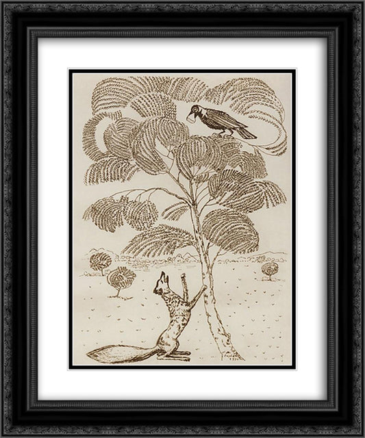 Illustration for the fable 'The Crow and the Fox' 20x24 Black Ornate Wood Framed Art Print Poster with Double Matting by Saryan, Martiros