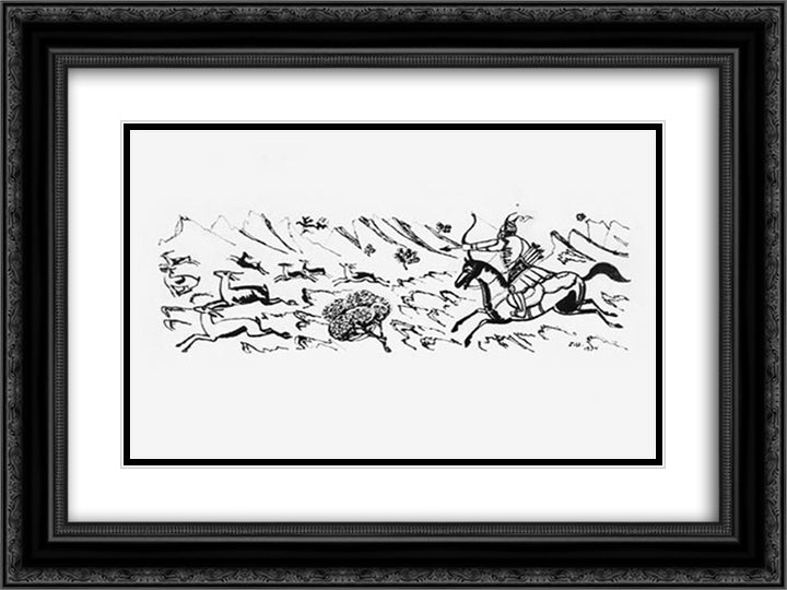 Illustration to a poem by Firdausi 'Shahnameh' 24x18 Black Ornate Wood Framed Art Print Poster with Double Matting by Saryan, Martiros