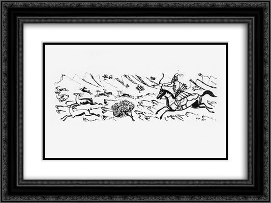 Illustration to a poem by Firdausi 'Shahnameh' 24x18 Black Ornate Wood Framed Art Print Poster with Double Matting by Saryan, Martiros