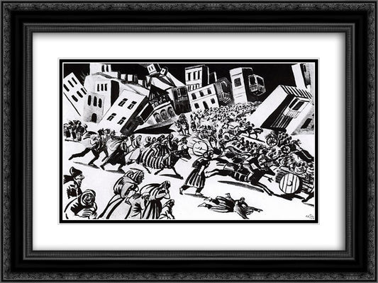 Illustration to Yeghishe Charents' Country of Nairi - Escape of nairyans 24x18 Black Ornate Wood Framed Art Print Poster with Double Matting by Saryan, Martiros