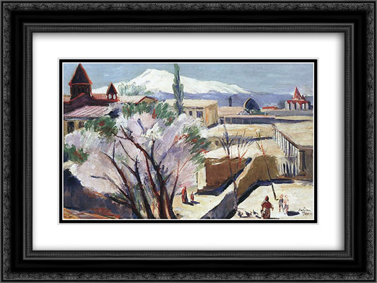 In old Yerevan 24x18 Black Ornate Wood Framed Art Print Poster with Double Matting by Saryan, Martiros