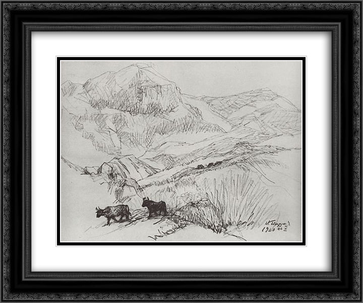 In the mountains 24x20 Black Ornate Wood Framed Art Print Poster with Double Matting by Saryan, Martiros