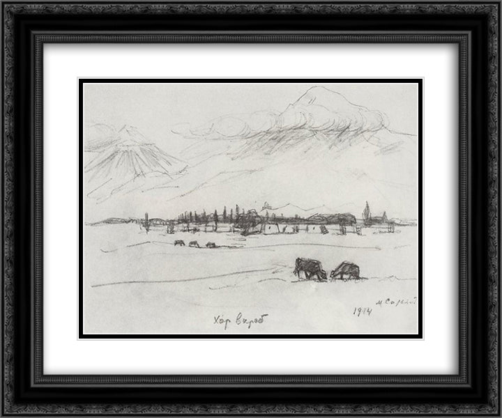 Khor Virap 24x20 Black Ornate Wood Framed Art Print Poster with Double Matting by Saryan, Martiros