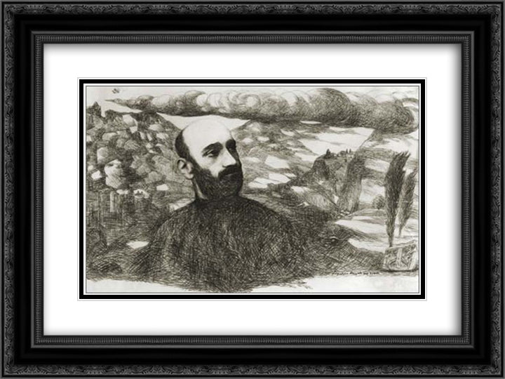 Komitas 24x18 Black Ornate Wood Framed Art Print Poster with Double Matting by Saryan, Martiros