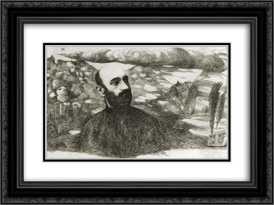 Komitas 24x18 Black Ornate Wood Framed Art Print Poster with Double Matting by Saryan, Martiros