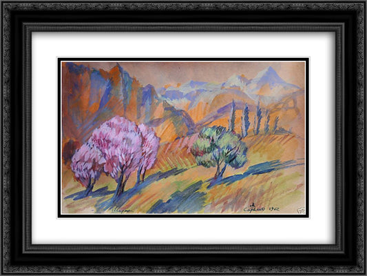 Landscape. Shirak. 24x18 Black Ornate Wood Framed Art Print Poster with Double Matting by Saryan, Martiros