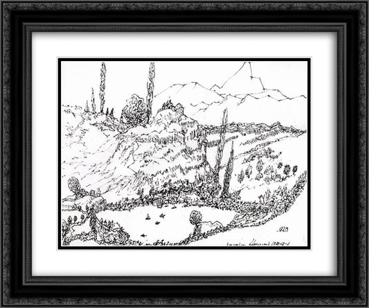 Landscape of Armenia 24x20 Black Ornate Wood Framed Art Print Poster with Double Matting by Saryan, Martiros