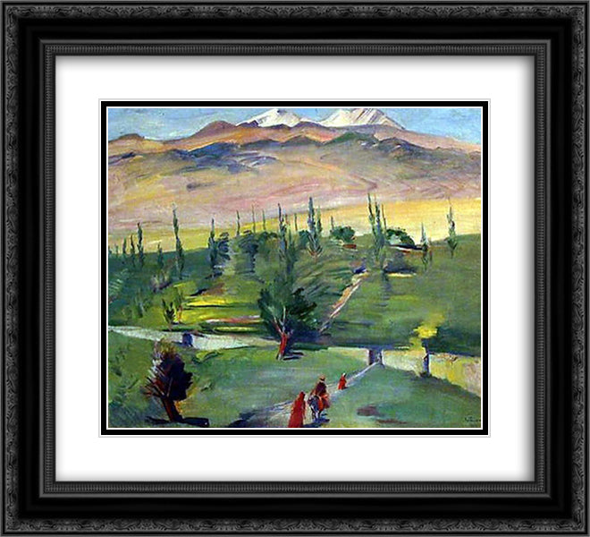 Landscape with a view of Mount Ararat 22x20 Black Ornate Wood Framed Art Print Poster with Double Matting by Saryan, Martiros