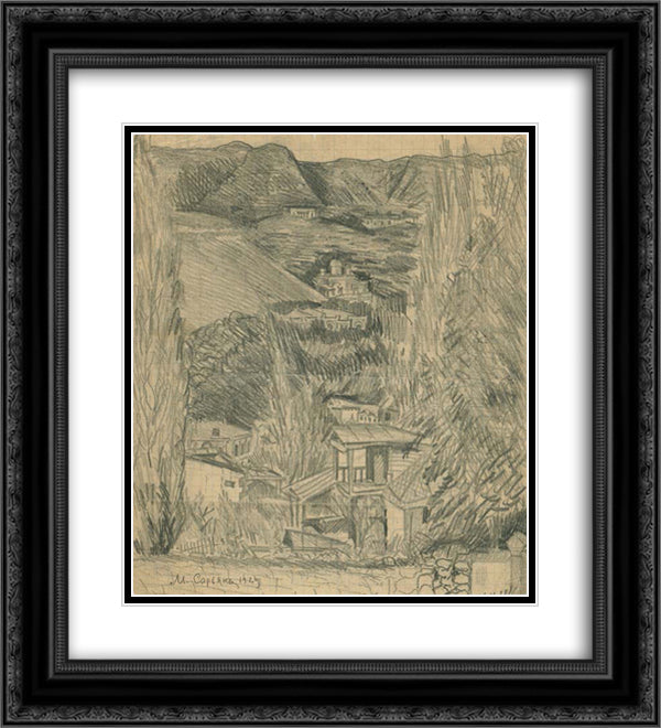 Landscape with mountains 20x22 Black Ornate Wood Framed Art Print Poster with Double Matting by Saryan, Martiros