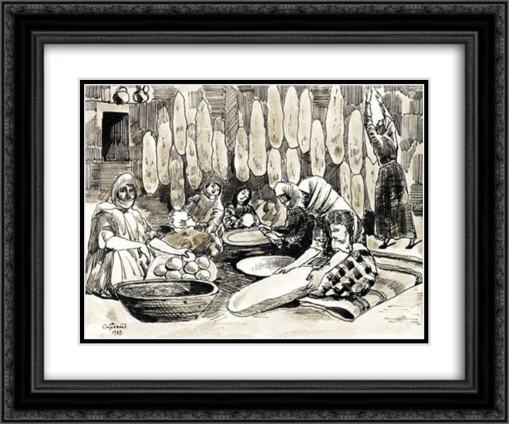 Making bread 24x20 Black Ornate Wood Framed Art Print Poster with Double Matting by Saryan, Martiros