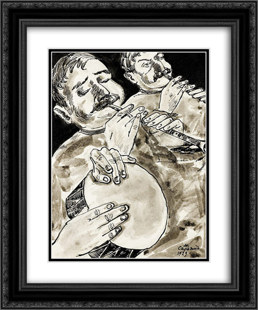 Making merry - playing the zurna and dhol 20x24 Black Ornate Wood Framed Art Print Poster with Double Matting by Saryan, Martiros