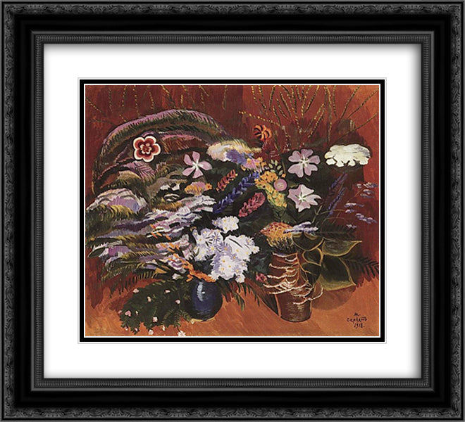 Meadow flowers 22x20 Black Ornate Wood Framed Art Print Poster with Double Matting by Saryan, Martiros