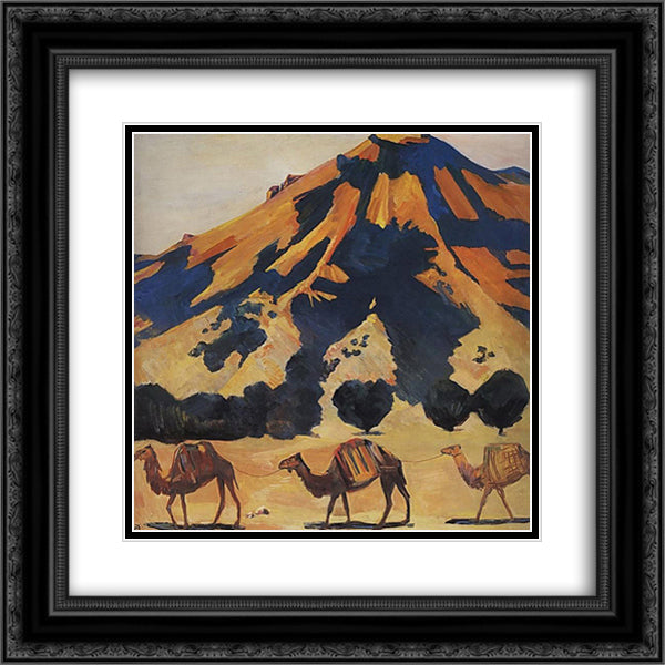 Mount Abul and passing camels 20x20 Black Ornate Wood Framed Art Print Poster with Double Matting by Saryan, Martiros