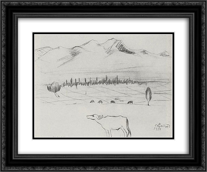 Mount Aragats 24x20 Black Ornate Wood Framed Art Print Poster with Double Matting by Saryan, Martiros