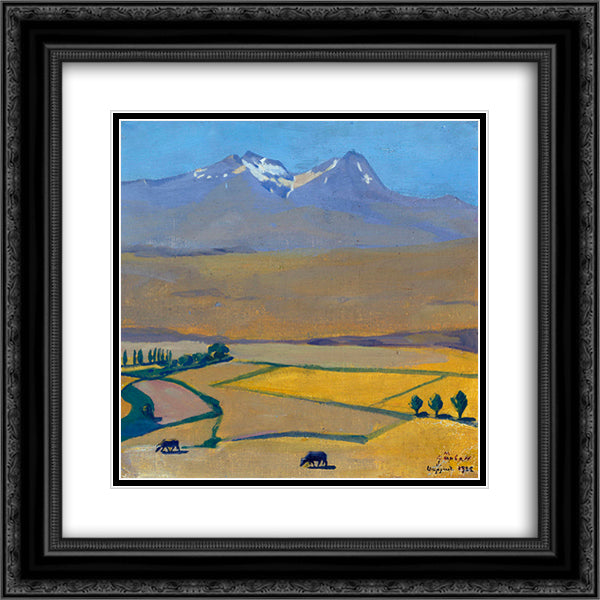 Mount Aragats at summer 20x20 Black Ornate Wood Framed Art Print Poster with Double Matting by Saryan, Martiros