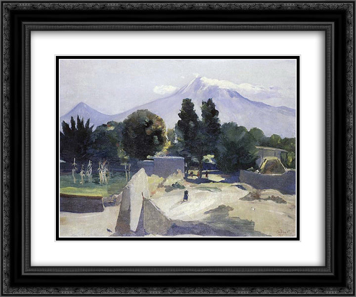 Mount Ararat from the village Mhchan 24x20 Black Ornate Wood Framed Art Print Poster with Double Matting by Saryan, Martiros