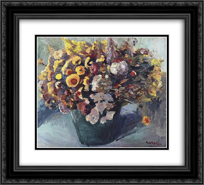 Mountain flowers 22x20 Black Ornate Wood Framed Art Print Poster with Double Matting by Saryan, Martiros