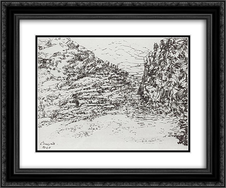 Mountain river 24x20 Black Ornate Wood Framed Art Print Poster with Double Matting by Saryan, Martiros