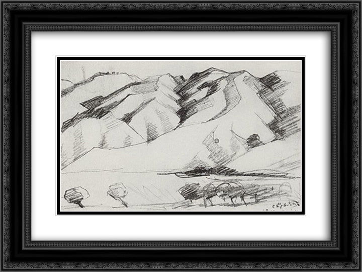 Mountains 24x18 Black Ornate Wood Framed Art Print Poster with Double Matting by Saryan, Martiros
