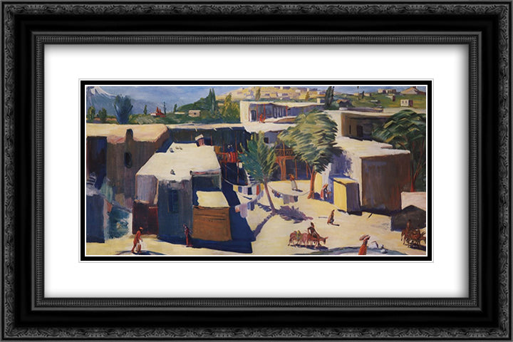 Old Yerevan 24x16 Black Ornate Wood Framed Art Print Poster with Double Matting by Saryan, Martiros