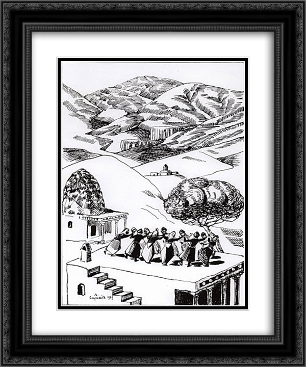 Peasants' dancing 20x24 Black Ornate Wood Framed Art Print Poster with Double Matting by Saryan, Martiros