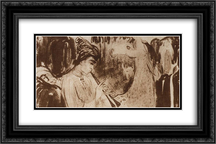 Piping shepherd 24x16 Black Ornate Wood Framed Art Print Poster with Double Matting by Saryan, Martiros