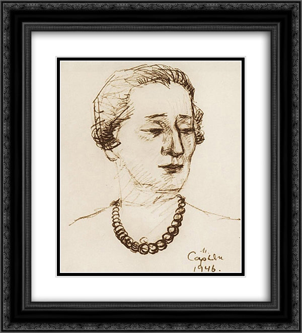 Portrait of Anna Akhmatova 20x22 Black Ornate Wood Framed Art Print Poster with Double Matting by Saryan, Martiros