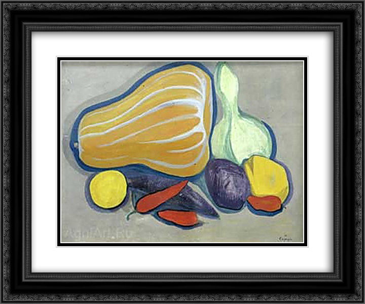 Pumpkin and pepper 24x20 Black Ornate Wood Framed Art Print Poster with Double Matting by Saryan, Martiros