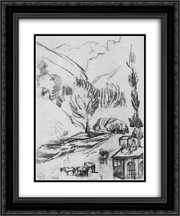 Ravine 20x24 Black Ornate Wood Framed Art Print Poster with Double Matting by Saryan, Martiros