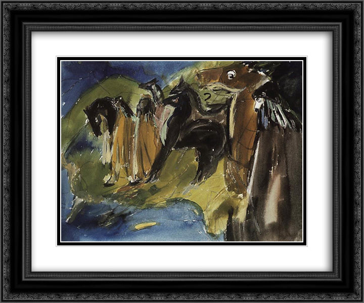 Riders at the river 24x20 Black Ornate Wood Framed Art Print Poster with Double Matting by Saryan, Martiros