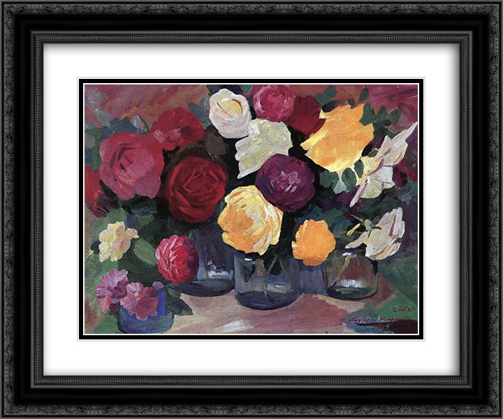 Roses 24x20 Black Ornate Wood Framed Art Print Poster with Double Matting by Saryan, Martiros
