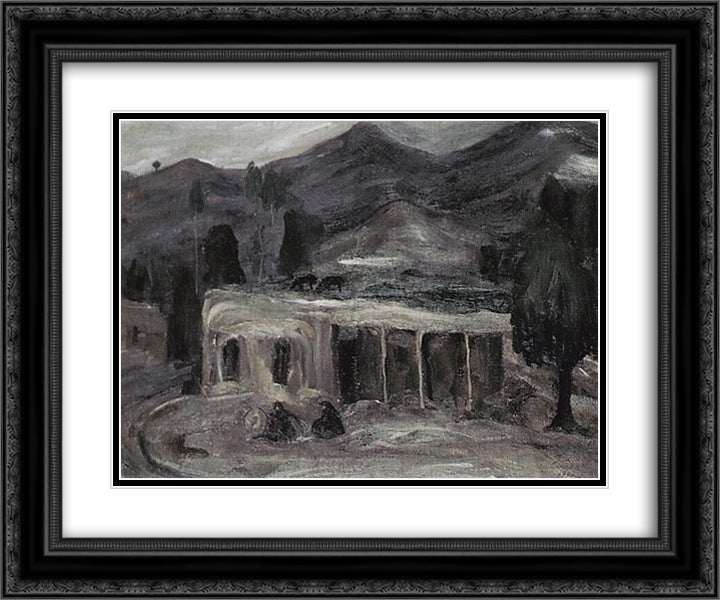 Rural landscape 24x20 Black Ornate Wood Framed Art Print Poster with Double Matting by Saryan, Martiros