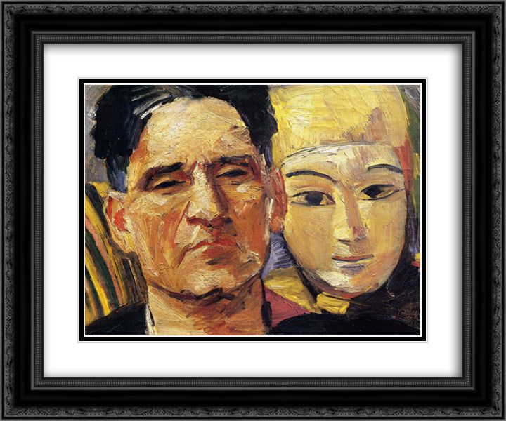 Self - portrait with mask 24x20 Black Ornate Wood Framed Art Print Poster with Double Matting by Saryan, Martiros