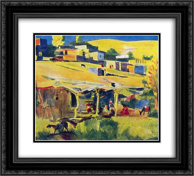 Settlement 22x20 Black Ornate Wood Framed Art Print Poster with Double Matting by Saryan, Martiros