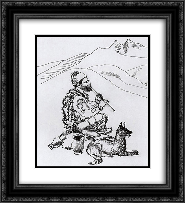 Shepherd 20x22 Black Ornate Wood Framed Art Print Poster with Double Matting by Saryan, Martiros