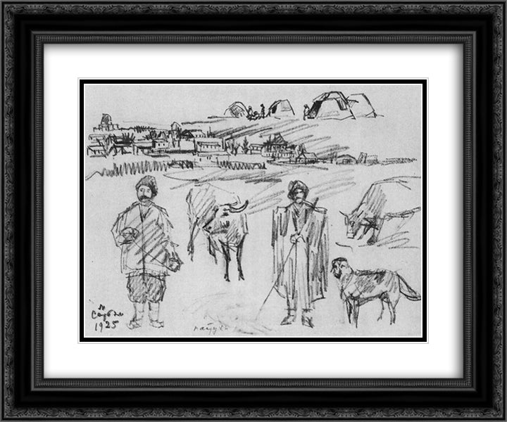 Shepherds 24x20 Black Ornate Wood Framed Art Print Poster with Double Matting by Saryan, Martiros