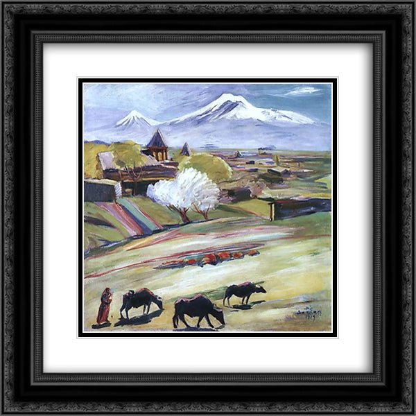 Spring day 20x20 Black Ornate Wood Framed Art Print Poster with Double Matting by Saryan, Martiros