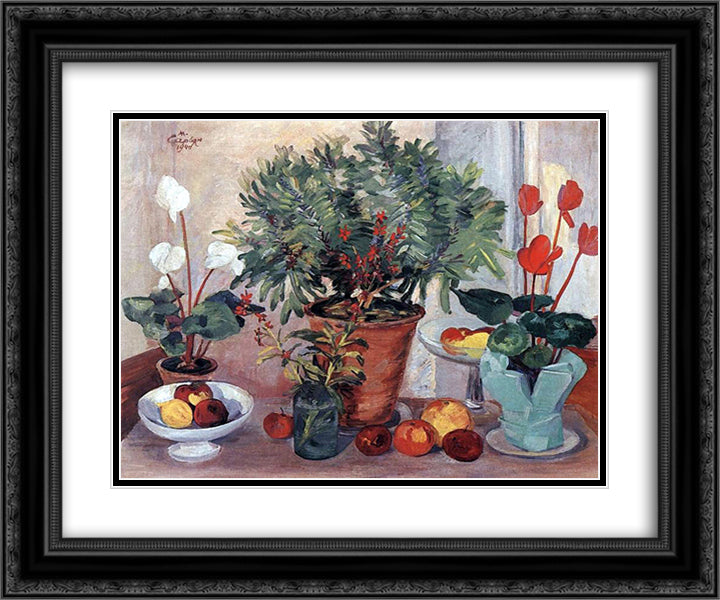 Still Life (Cyclamen) 24x20 Black Ornate Wood Framed Art Print Poster with Double Matting by Saryan, Martiros