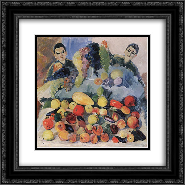 Still life and children 20x20 Black Ornate Wood Framed Art Print Poster with Double Matting by Saryan, Martiros