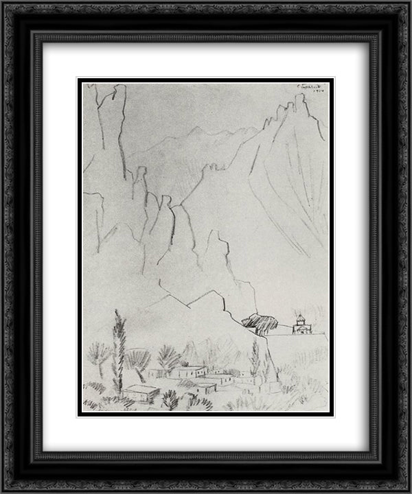 Surb Khach 20x24 Black Ornate Wood Framed Art Print Poster with Double Matting by Saryan, Martiros