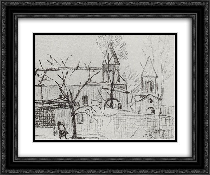 Surb Zoravor Church 24x20 Black Ornate Wood Framed Art Print Poster with Double Matting by Saryan, Martiros