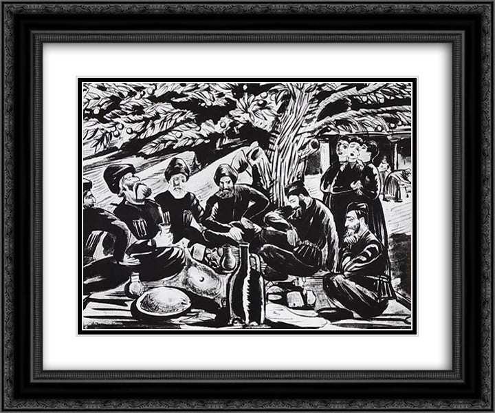 The blessing of the elderly 24x20 Black Ornate Wood Framed Art Print Poster with Double Matting by Saryan, Martiros